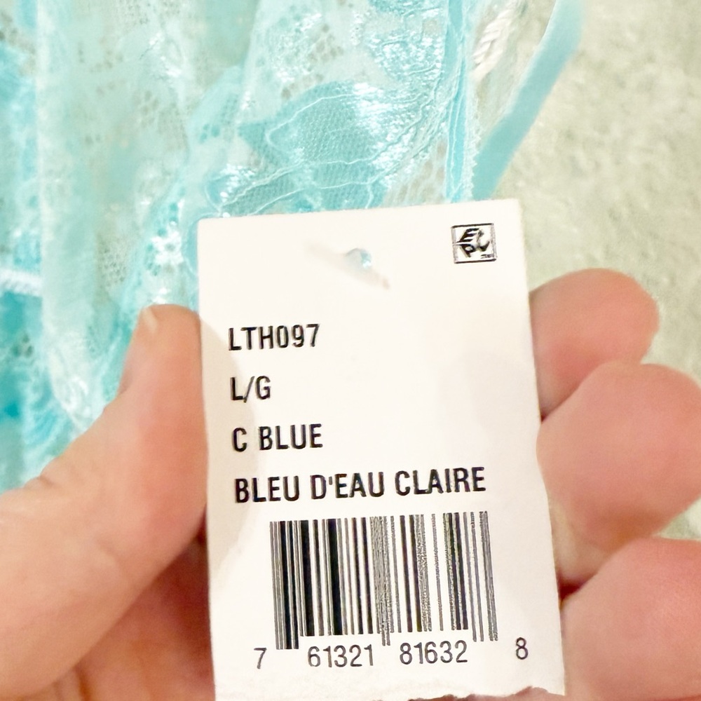 NWT In Bloom by Jonquil Lilith Lace Thong Teddy in Clearwater Tiffany Blue Large - Picture 7 of 8
